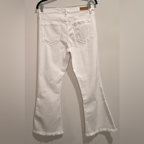 Etienne Marcel White Distressed Flare Jeans Raw Hem Cropped Quiet Luxury NWT - Picture 2 of 7